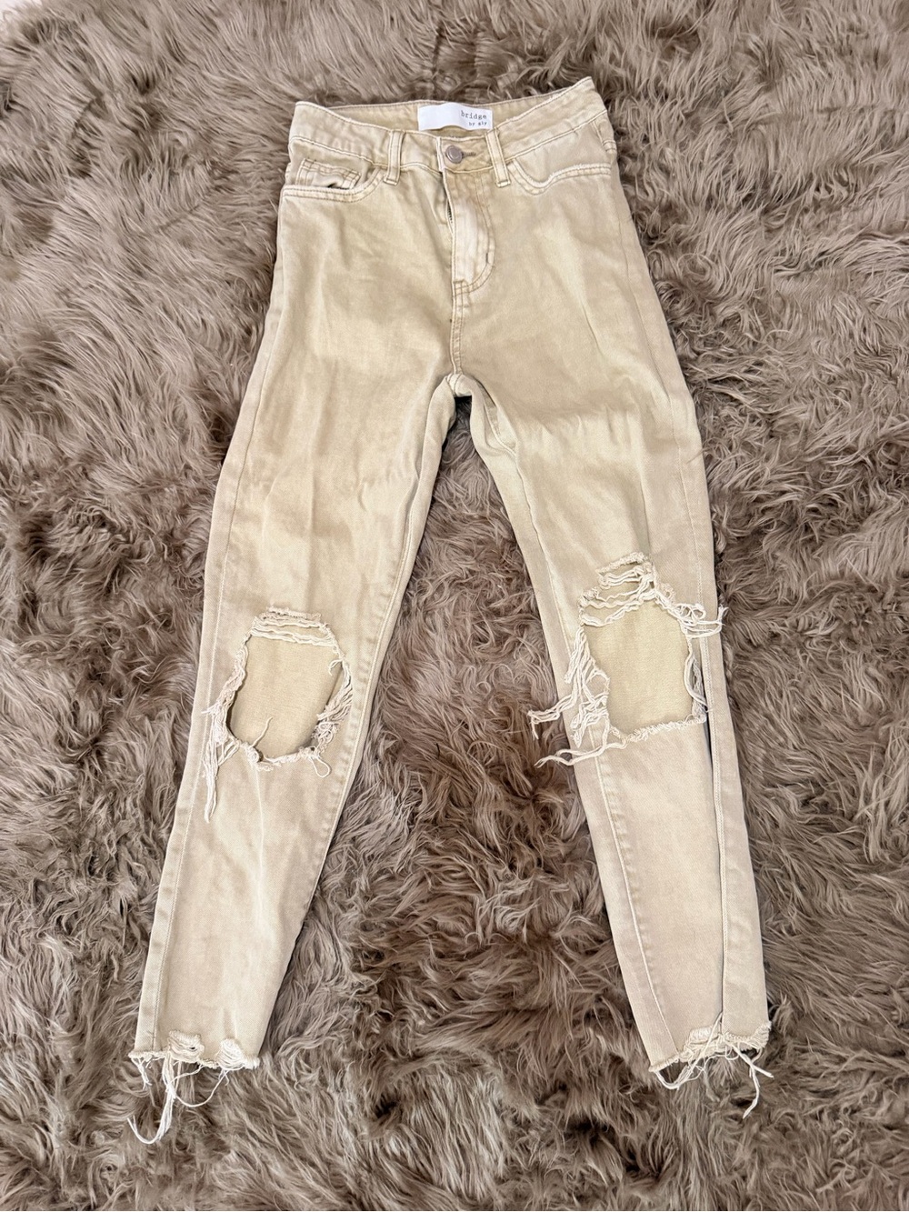Women’s Bridge by gly Cropped Distressed Jeans Beige Tan Size 22